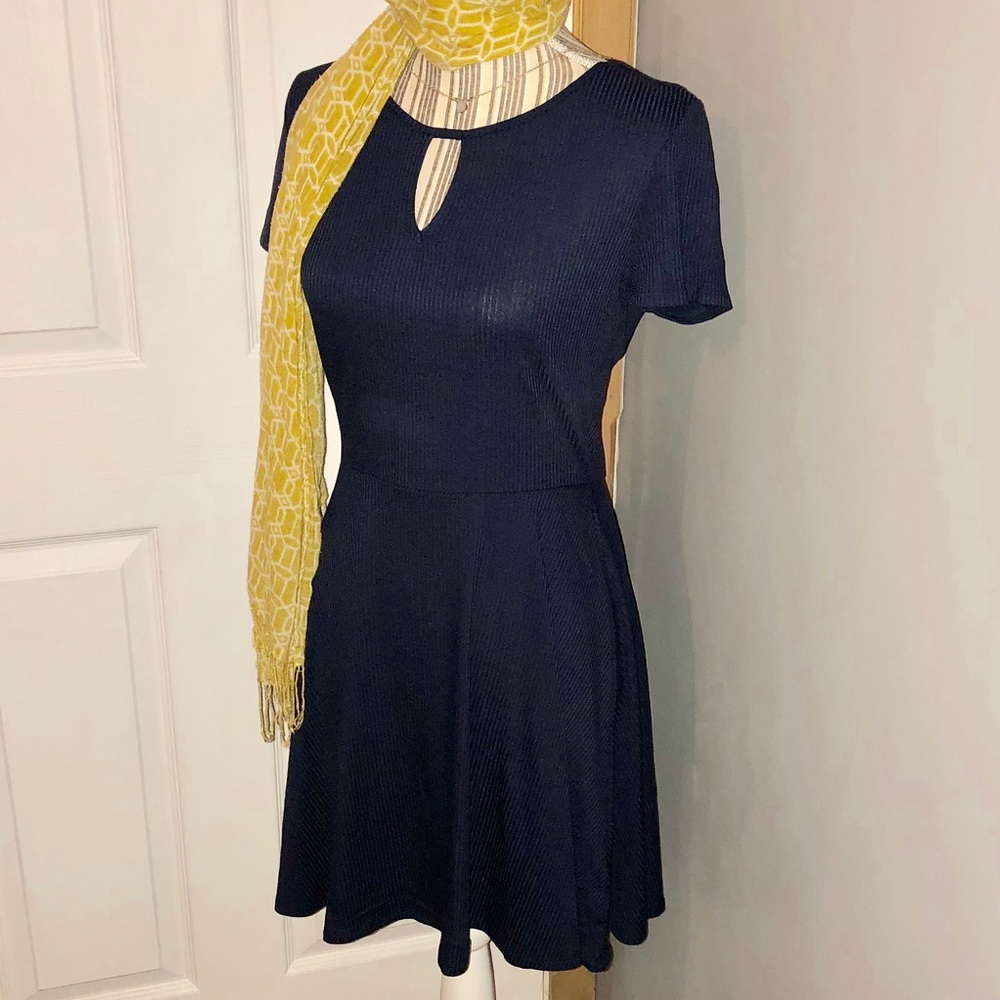 Navy ribbed skater dress